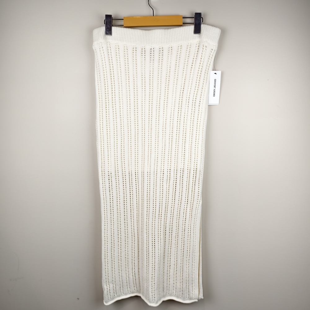 NWT DKNY Jeans Knit Maxi Skirt White Women's L Chic Boho Romantic